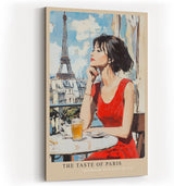 Paul Sinus Wandbild in 40x60cm The Taste of Paris Bilder einer Frau im roten Kleid auf einer Pariser Terrasse mit Blick auf den Eiffelturm