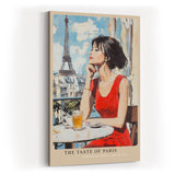 Paul Sinus Wandbild in 40x60cm The Taste of Paris Bilder einer Frau im roten Kleid auf einer Pariser Terrasse mit Blick auf den Eiffelturm