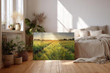 Sinus Art Wandbild 120x80cm Sonnenuntergang über einem weitläufigen Feld voller goldener Halme – friedlich und inspirierend