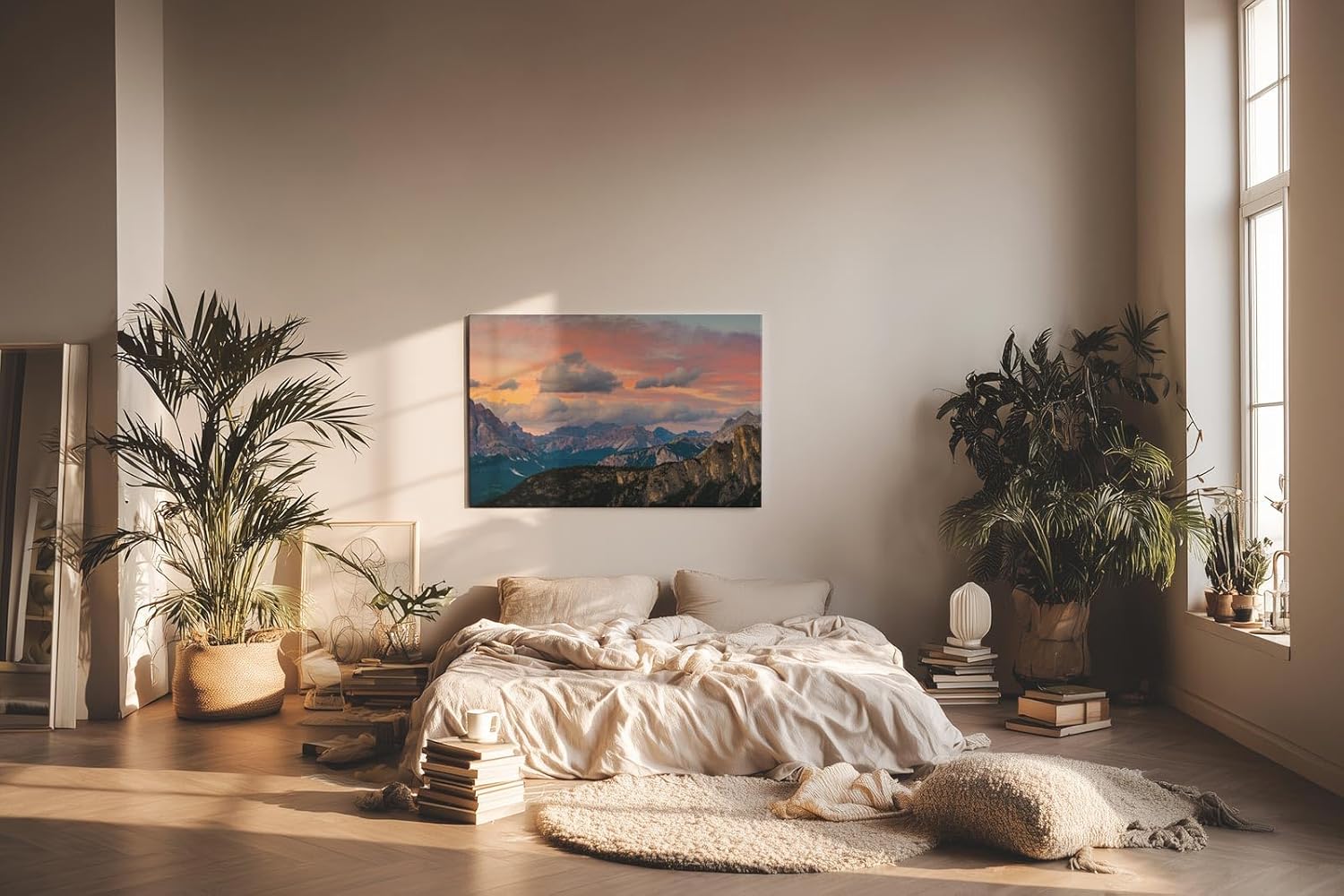Sinus Art Wandbild 120x80cm Spektakuläres Bergpanorama im Licht eines dramatischen Sonnenuntergangs