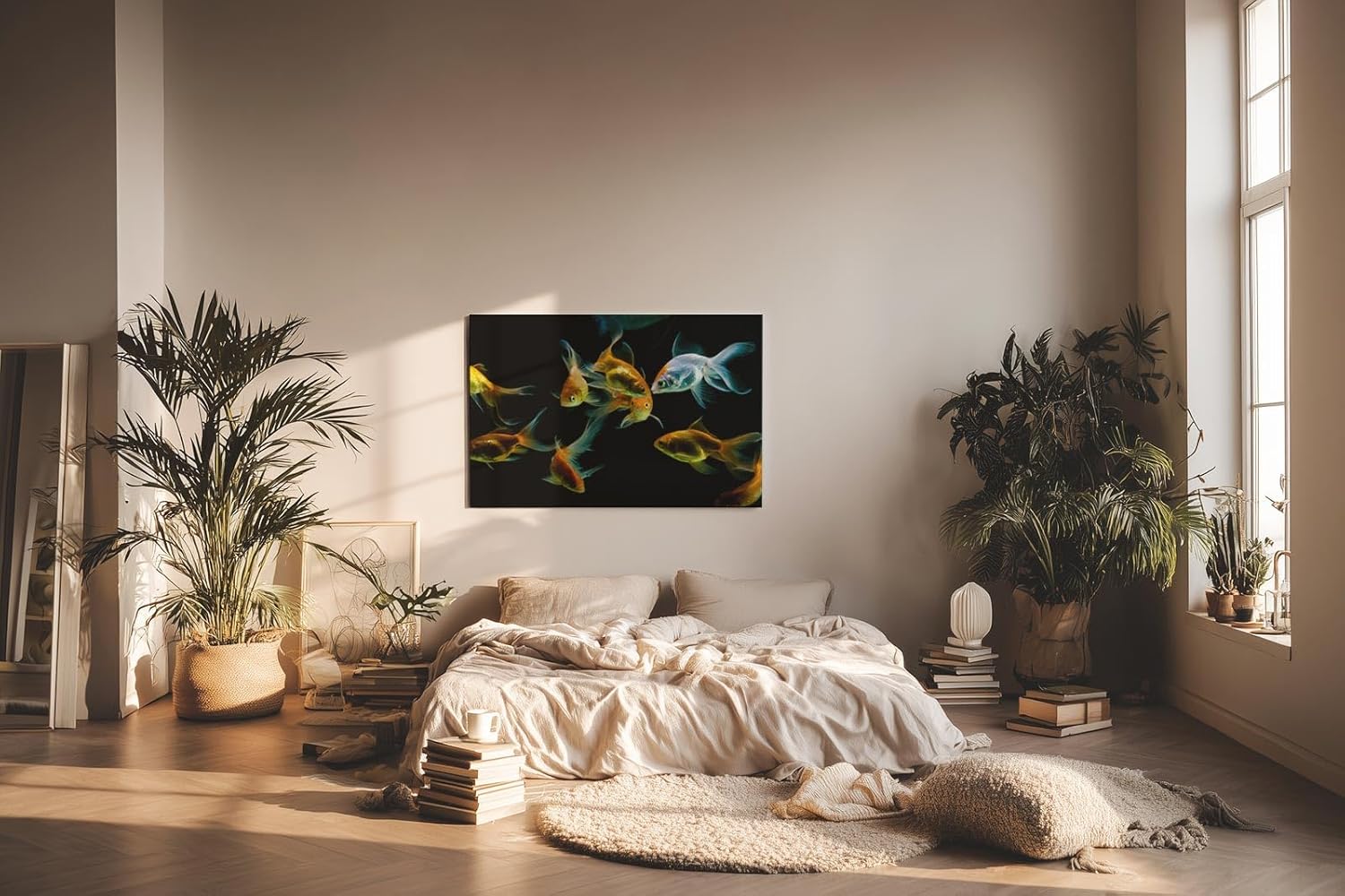 Sinus Art Wandbild 120x80cm Anmutige Darstellung von Goldfischen in harmonischer Farbkomposition