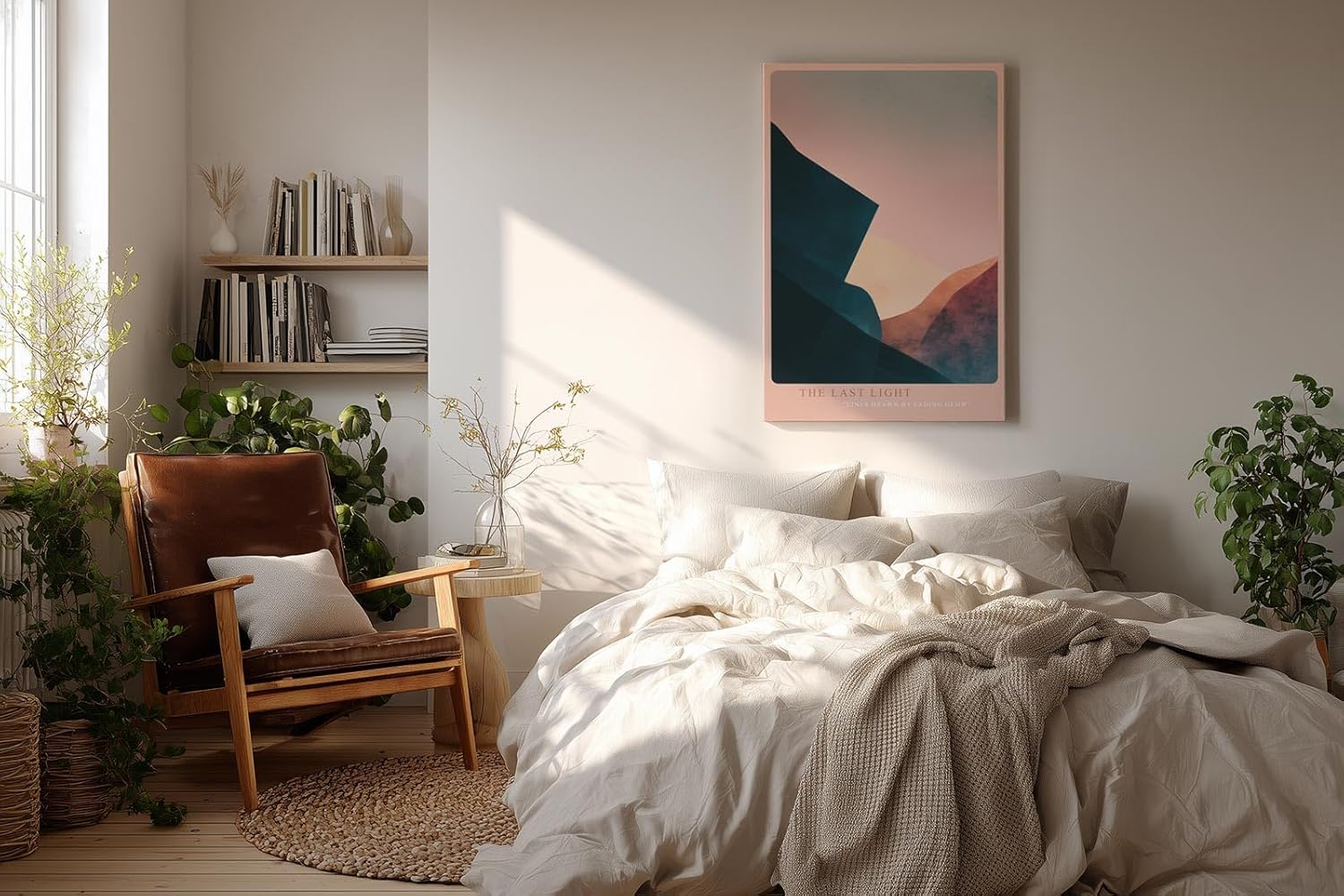 Paul Sinus Wandbild in 40x60cm The Last Light – Abstraktes Bergmotiv in sanften Rosaund Blautönen für moderne Wohnräume