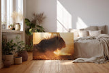 Sinus Art Wandbild 120x80cm Eindrucksvolle Tieraufnahme mit staubigem Lichtspiel und natürlicher Wildnis-Atmosphäre
