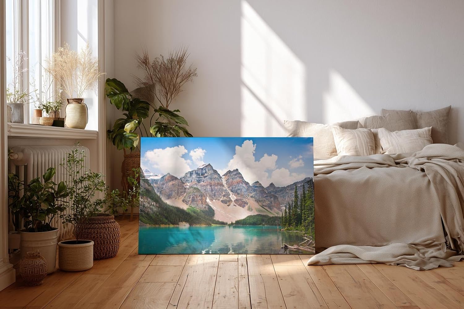Sinus Art Wandbild 120x80cm Kristallklarer See vor majestätischer Bergkulisse mit intensiver Spiegelung