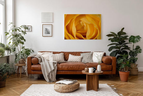 Sinus Art Wandbild 120x80cm Detailreiche Makroaufnahme einer gelben Rose – Symbol für Freundschaft und Freude