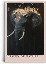 Paul Sinus Leinwandbild 80x120cm majestätischer Elefant mit floraler Krone und Schmetterlingen, eindrucksvolle Wandkunst in dunkler Ästhetik