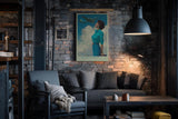 Paul Sinus Wandbild in 40x60cm The Blue Goodbye mit stilvoller Frau im Retro-Look und Flugzeug am Himmel für elegante Wandgestaltung