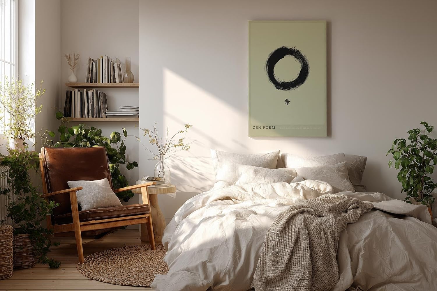 Paul Sinus Wandbild in 40x60cm Zen-Kreis in schwarzer Tusche auf hellem Hintergrund mit japanischem Schriftzeichen