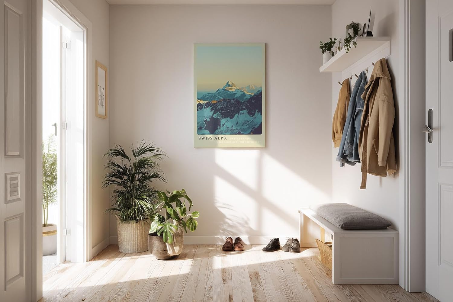Paul Sinus Kunstdruck 40x60cm Swiss Alps mit Sonnenaufgang über verschneiten Berggipfeln