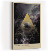 Paul Sinus Wandbild in 40x60cm The Cosmic Code – Faszinierende Weltraumkomposition mit goldenem geometrischem Dreieck und mystischen Nebelstrukturen