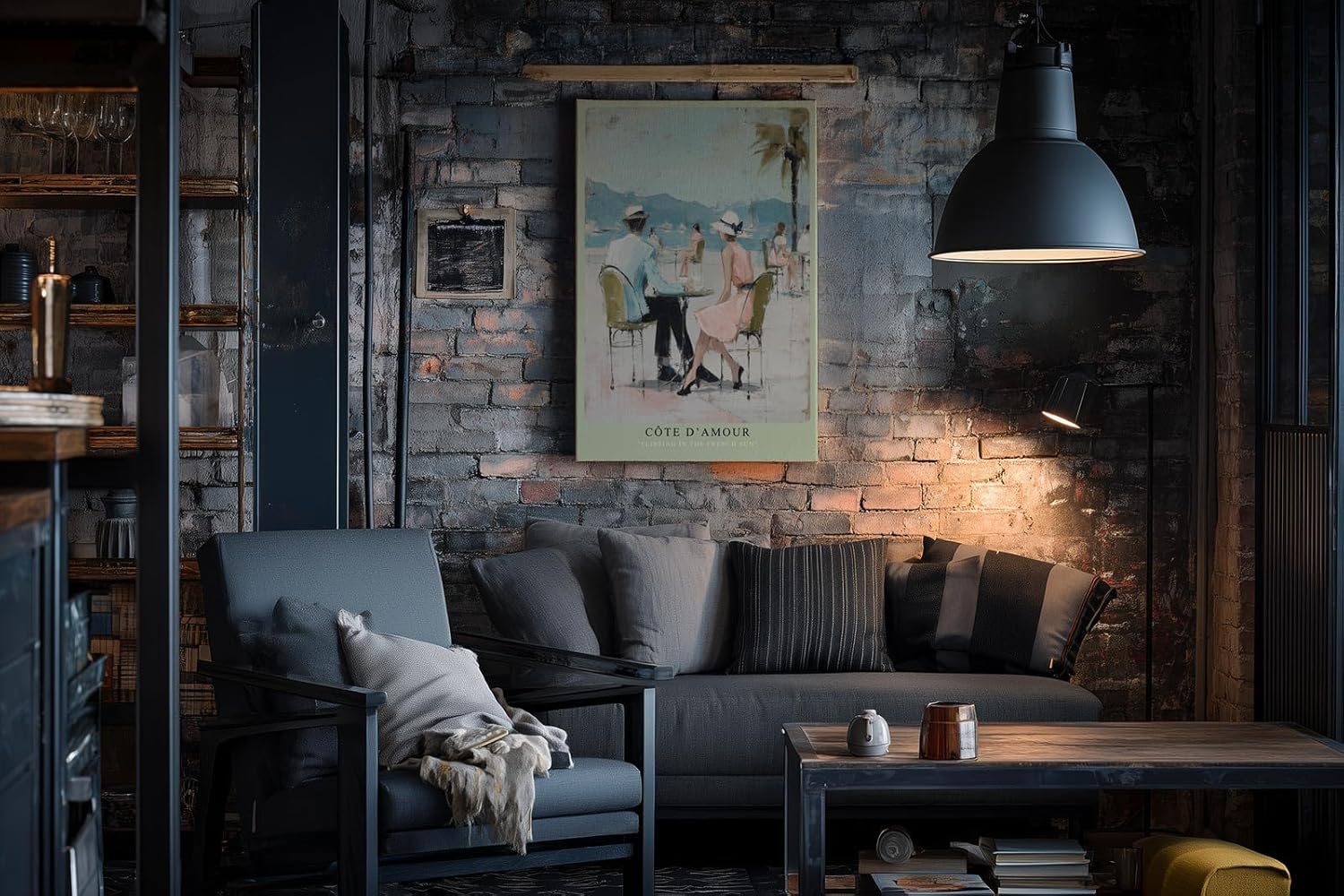Paul Sinus Wandbild in 40x60cm Côte d’Amour – Romantische Szene eines Paares im Straßencafé an der französischen Küste, impressionistische Bilder in sommerlichen Pastellfarben