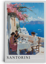 Paul Sinus Leinwandbild 60x90cm Leinwandbild Santorini Griechenland mediterranes Flair Meerblick entspannte Atmosphäre Sommeridylle Bougainvillea