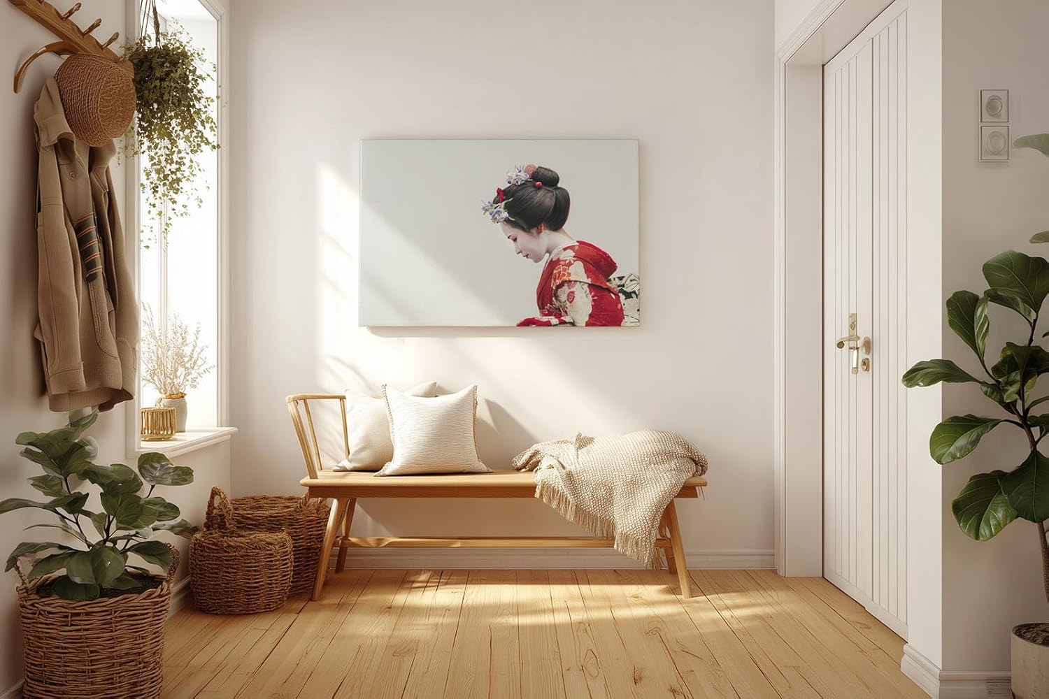 Sinus Art Wandbild 120x80cm Stilvolles Porträt einer Geisha – Ausdruck fernöstlicher Tradition und Anmut