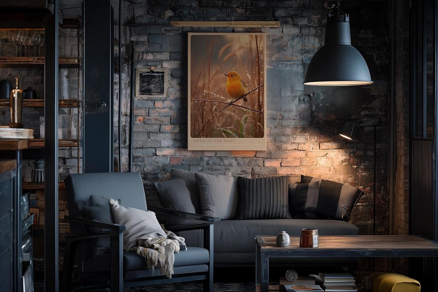 Paul Sinus Wandbild in 40x60cm Oranger Singvogel im Morgentau mit goldener Lichtstimmung