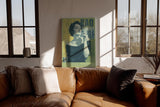 Paul Sinus Wandbild in 40x60cm La Cigarette – elegante Frau im Retro-Stil mit Zigarette, künstlerisches Porträt in Grüntönen