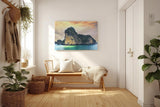 Sinus Art Wandbild 120x80cm Atemberaubendes Inselpanorama mit dramatischem Lichtspiel für exotisches Flair im Raum