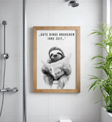 Paul Sinus Poster/Leinwandbild/Rahmenoption Lustiges Faultierbild – Witzige Klo-Deko fürs Gäste-WC – Perfekt für Geduldige