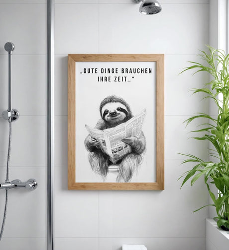 Paul Sinus Poster/Leinwandbild/Rahmenoption Lustiges Faultierbild – Witzige Klo-Deko fürs Gäste-WC – Perfekt für Geduldige