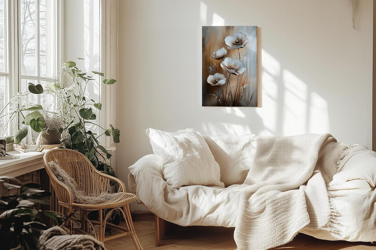 Paul Sinus 60x90cm Wandbild Eleganz der Blüten in Beige Braun – Exklusives Highlight mit floraler Kunst Blume