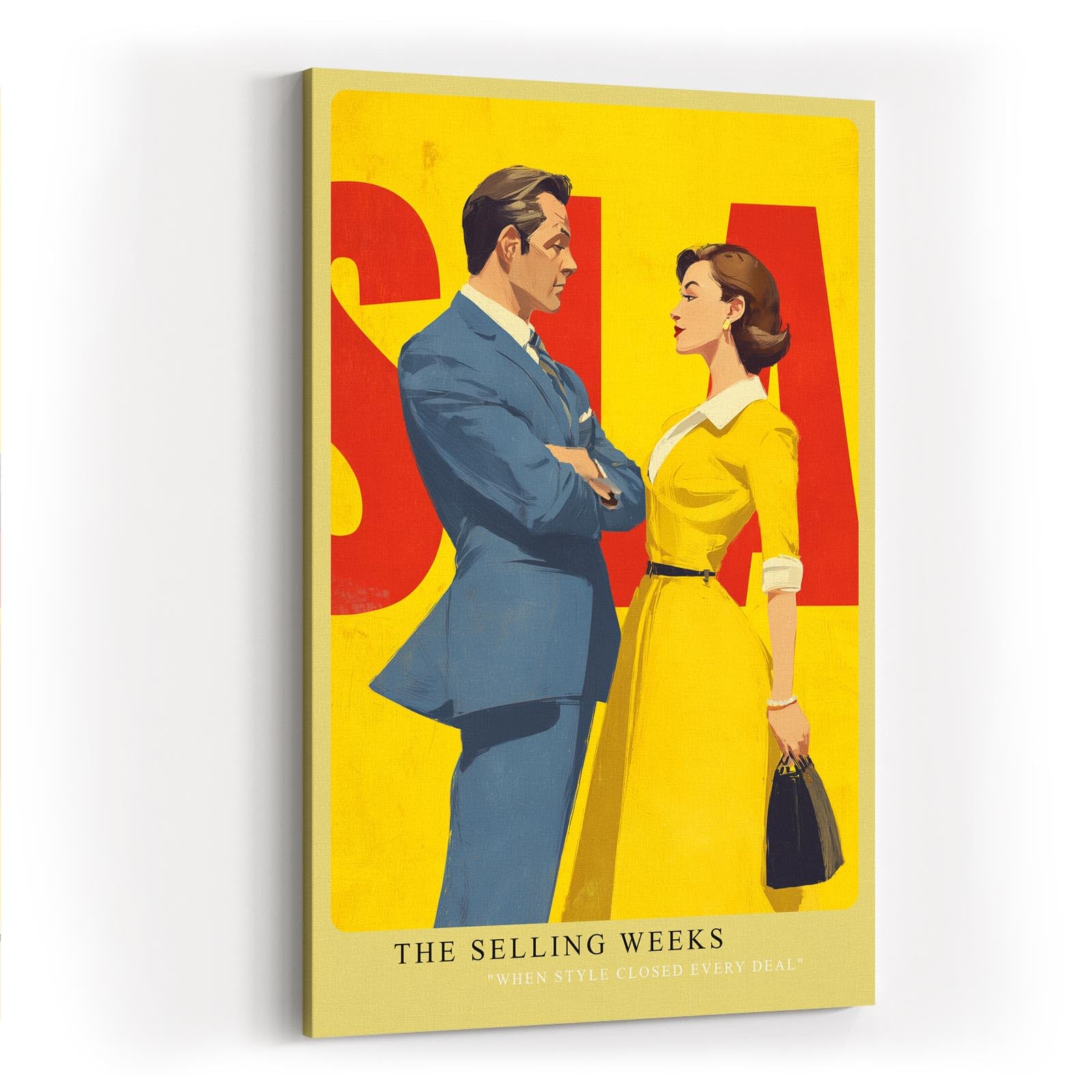 Paul Sinus Wandbild in 40x60cm The Selling Weeks – Vintage Business Couple im Retro-Stil, stilvolle Illustration in leuchtenden Farben