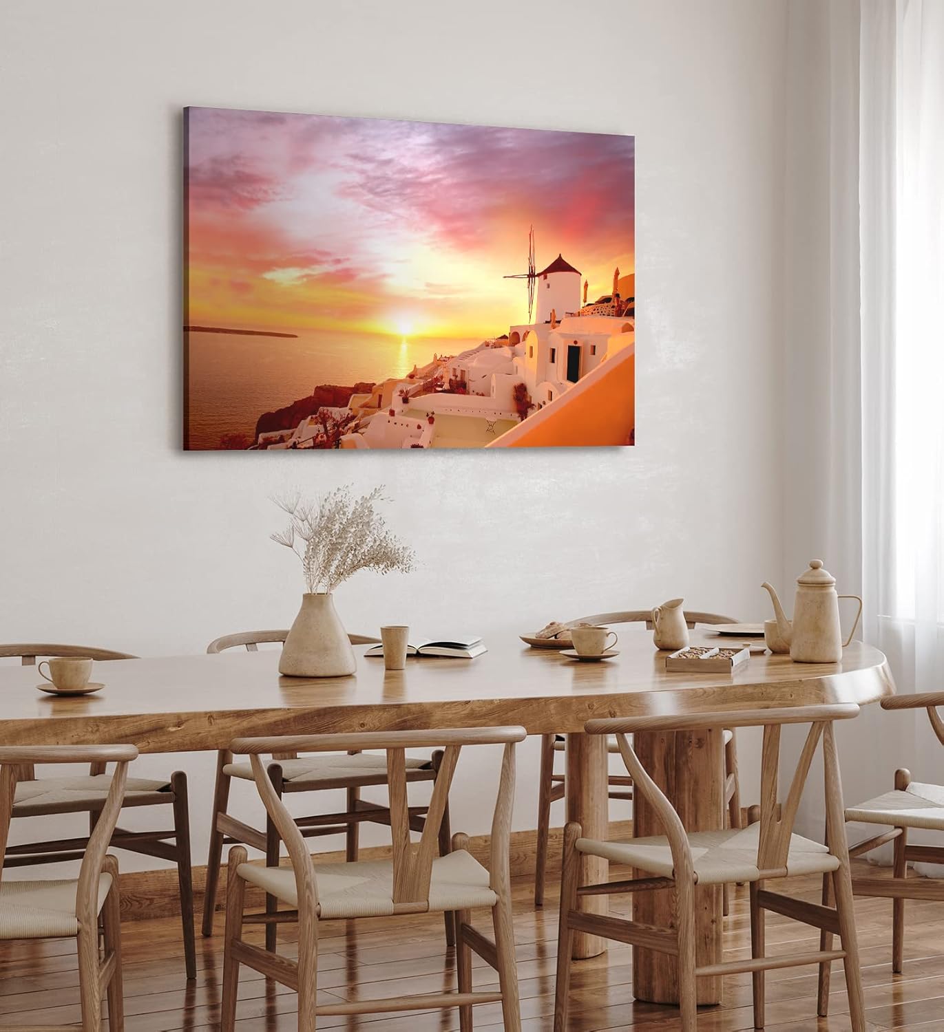 Paul Sinus Wandbild 120x80cm Santorini Mittelmeer Windmühle Sonnenuntergang Rot