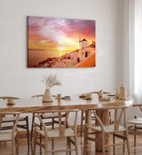 Paul Sinus Wandbild 120x80cm Santorini Mittelmeer Windmühle Sonnenuntergang Rot