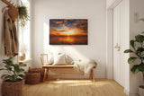 Sinus Art Wandbild 120x80cm Imposanter Sonnenuntergang mit Spiegelungen auf der Wasseroberfläche und fliegenden Vögeln