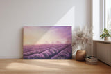 Sinus Art Wandbild 120x80cm Friedliche Landschaft mit Lavendelreihen und weichem Abendlicht für stimmungsvolle Atmosphäre