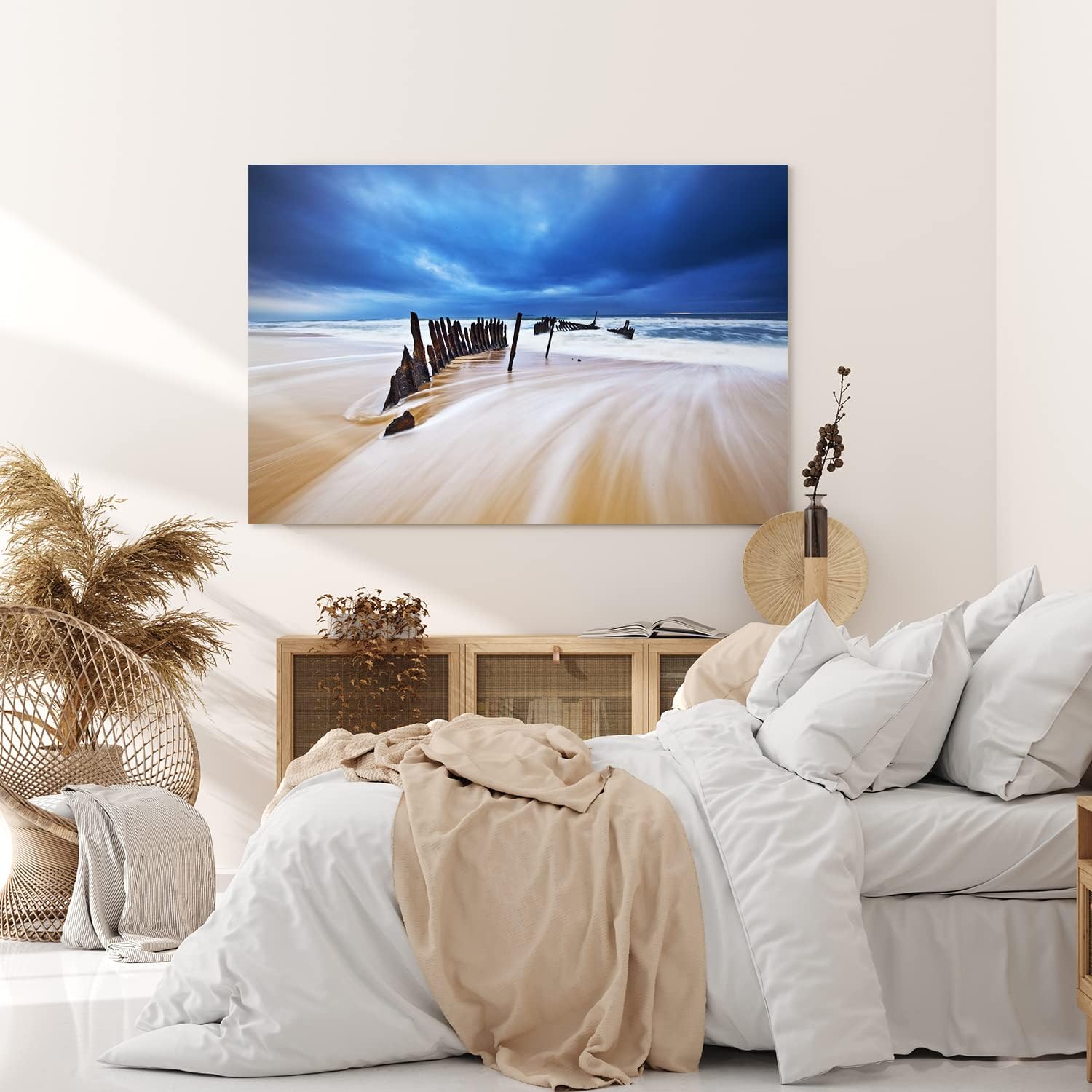 Paul Sinus Wandbild 120x80cm Strand Meer Horizont Schiffswrack Gewitterwolken
