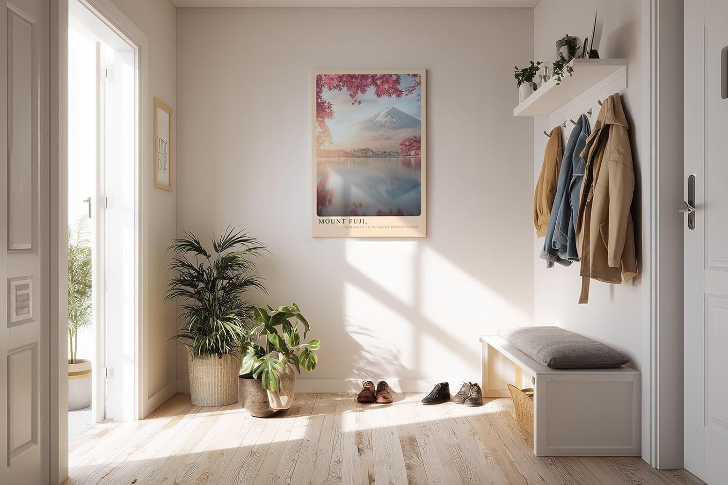 Paul Sinus Kunstdruck 40x60cm Mount Fuji Japan mit Kirschblütenrahmung und Spiegelung im See