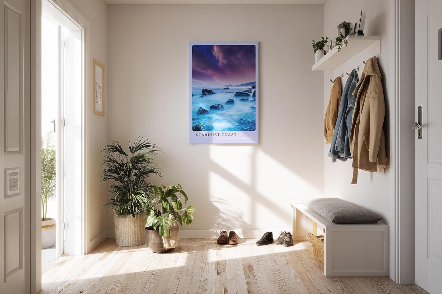 Paul Sinus Kunstdruck 40x60cm Stardust Coast – traumhafte Küstenlandschaft unter violettem Sternenhimmel