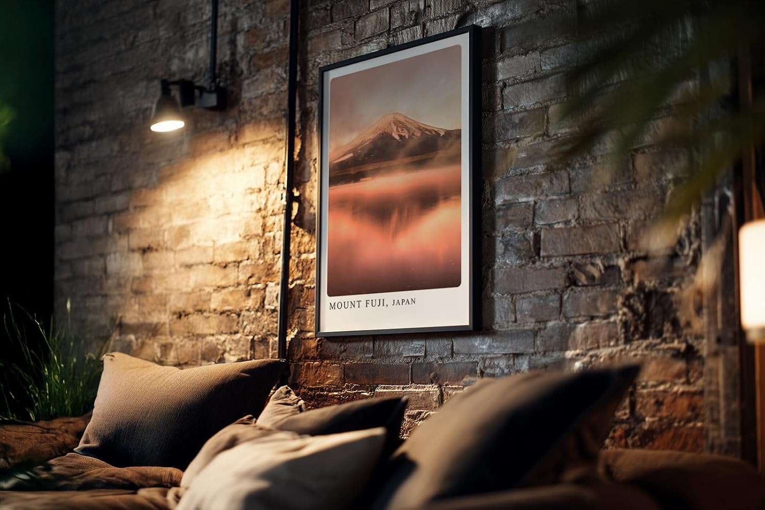 Paul Sinus Kunstdruck 40x60cm Mount Fuji mit rosa Himmel und Wasserspiegelung am Abend