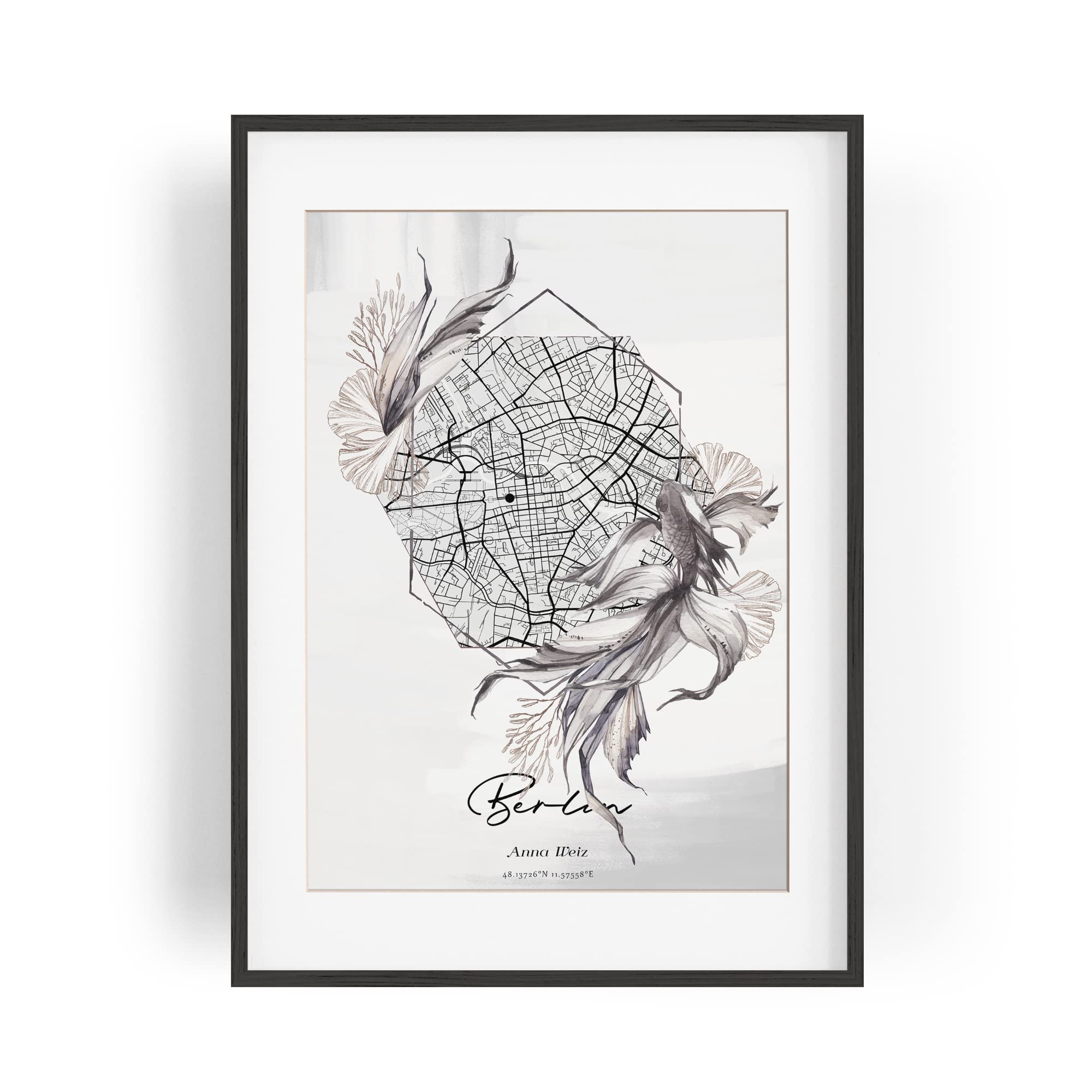 Paul Sinus Bilderrahmen individuell gestaltet mit deinen GPS Koordinaten und Namen. 30cm x 42cm Holz Wechselrahmen mit Glas und Passepartout. Einzigartige Geschenkidee.. (ohne Rahmen)