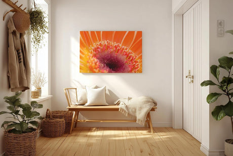 Sinus Art Wandbild 120x80cm Leuchtendes Orange und zartes Pink verschmelzen zu einem floralen Energiezentrum