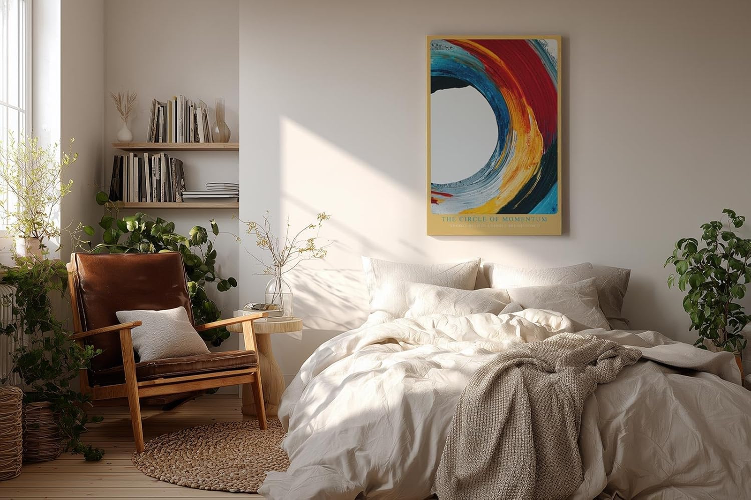 Paul Sinus Wandbild in 40x60cm The Circle of Momentum – Dynamischer Farbkreis in Rot, Gelb, Blau und Weiß