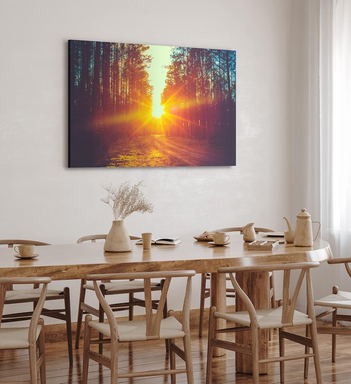 Paul Sinus Wandbild 120x80cm Sonnenuntergang Sonnenstrahl Wald Bäume Natur