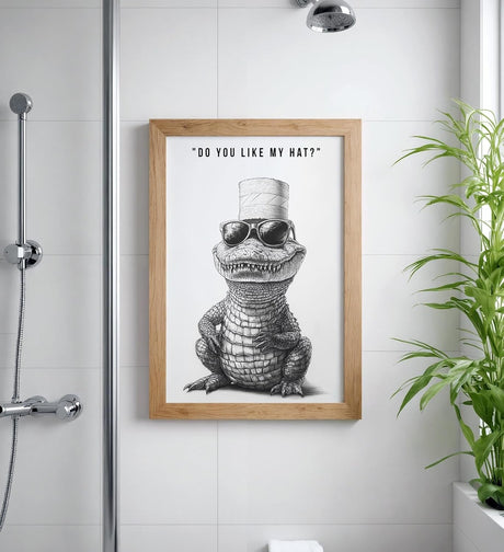 Paul Sinus Poster/Leinwandbild/Rahmenoption – Cooles Krokodil mit Klopapierhut – Lustige WC-Deko für dein Badezimmer