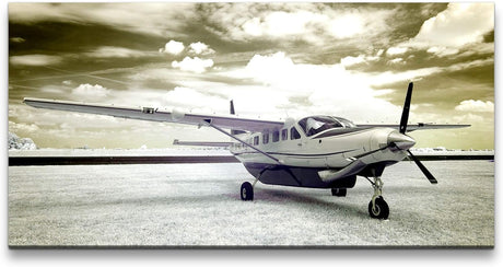 Vintage Flugzeug ca. 130x70cm Wandbild inklusive Schattenfugenrahmen schwarz - Panorama Leinwand Bild XXL Format Wandbilder Wohnzimmer Wohnung Deko Kunstdrucke