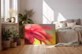 Sinus Art Wandbild 120x80cm Detailreiche Nahaufnahme roter Blütenblätter mit glitzerndem Tautropfen