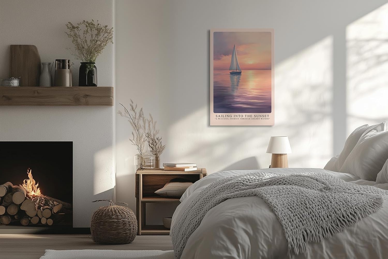 Paul Sinus Leinwandbild 40x60cm traumhafte Segelboot-Szene bei Sonnenuntergang mit sanften Gold- und Pastelltönen, beruhigende Wandkunst