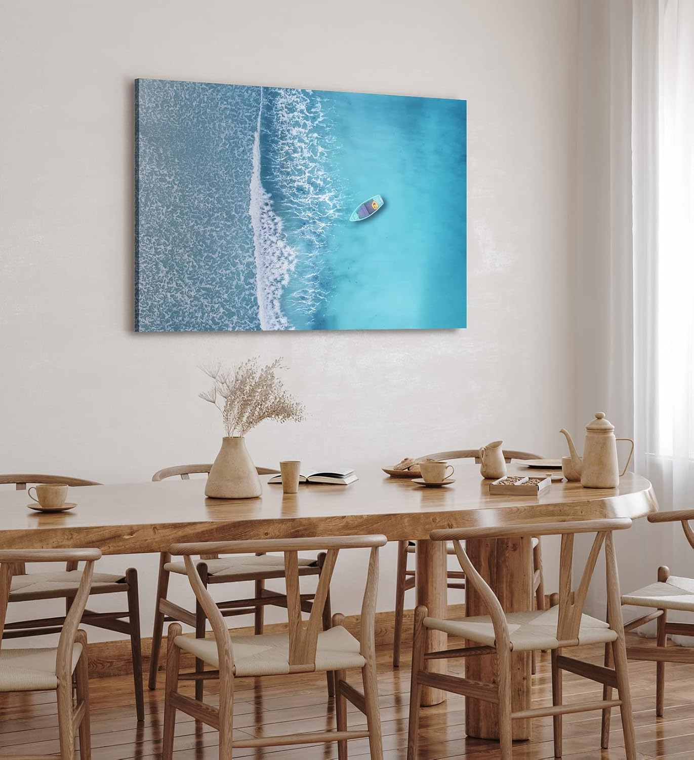 Paul Sinus Wandbild 120x80cm Luftaufnahme Strand Boot Blau Meer Wellen Vogelperspektive