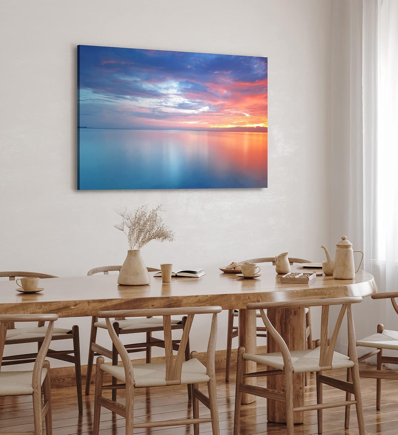 Paul Sinus Wandbild 120x80cm Meer Horizont Roter Himmel Sonnenuntergang Blau