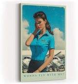 Paul Sinus Wandbild in 40x60cm Wonna Fly With Me mit charmanter Frau im Retro-Stil vor kleinen Flugzeugen für stilvolle Wandgestaltung
