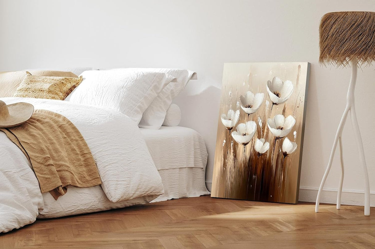 Paul Sinus 60x90cm Wandbild Kraft der Blüten in Beige Braun – Ausdrucksstarke Naturkunst mit floralem Flair Blume