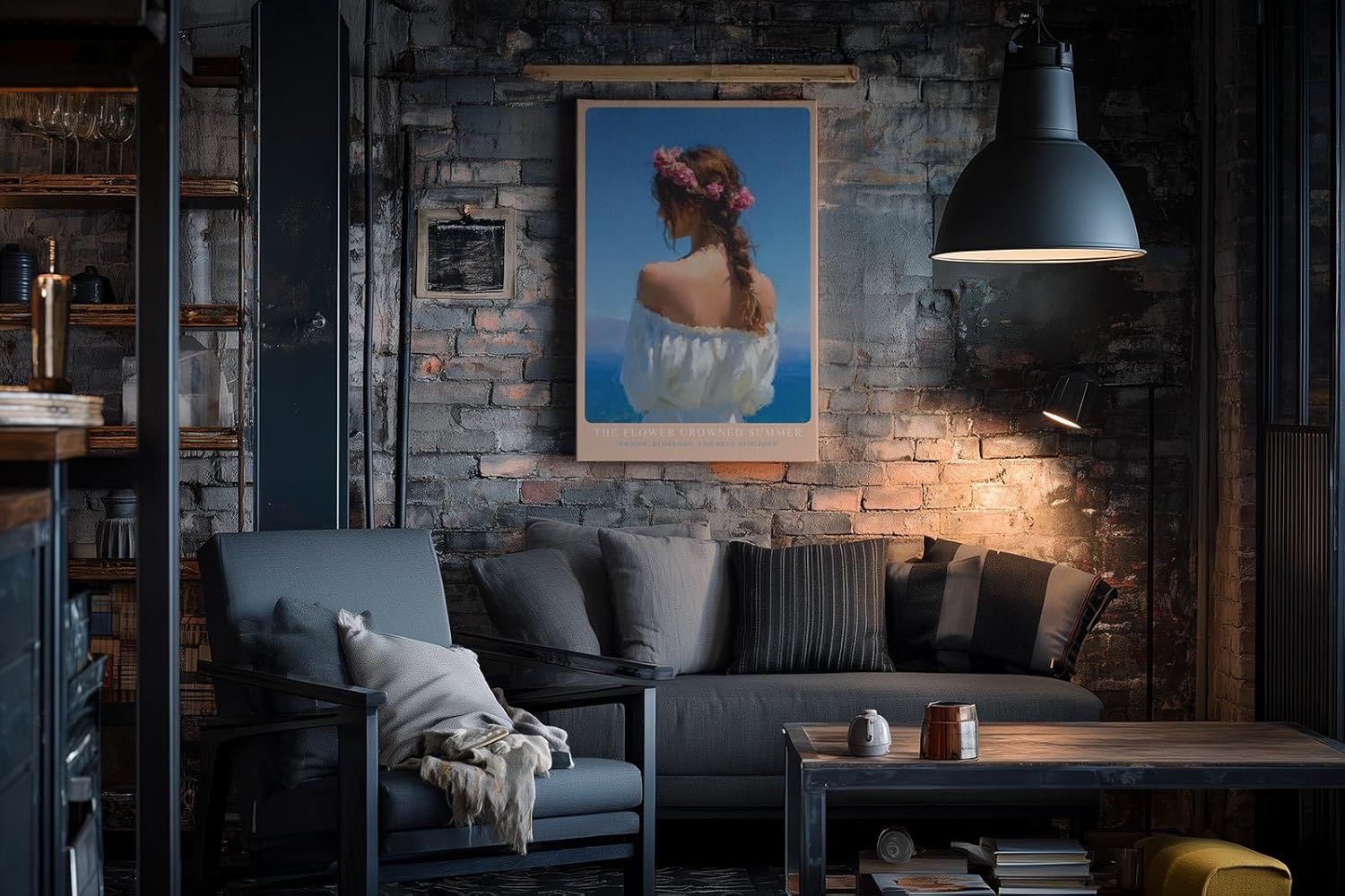 Paul Sinus Wandbild in 40x60cm The Flower Crowned Summer Romantic Woman with Floral Hair Wreath by the Sea in Sunlit Colors