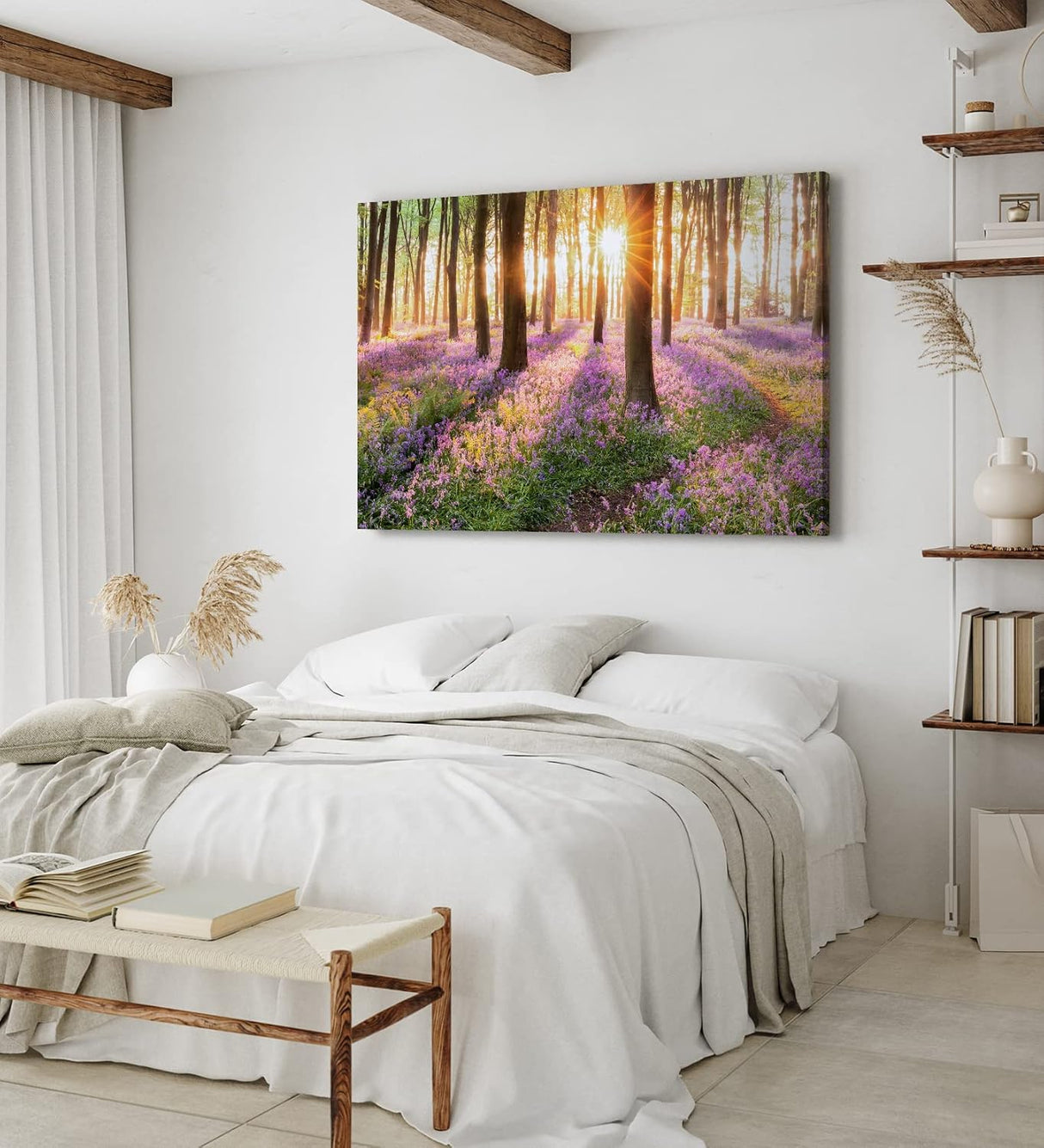 Paul Sinus Wandbild 120x80cm Wald Wildblumen Blumen Waldpfad Sonnenschein Bäume