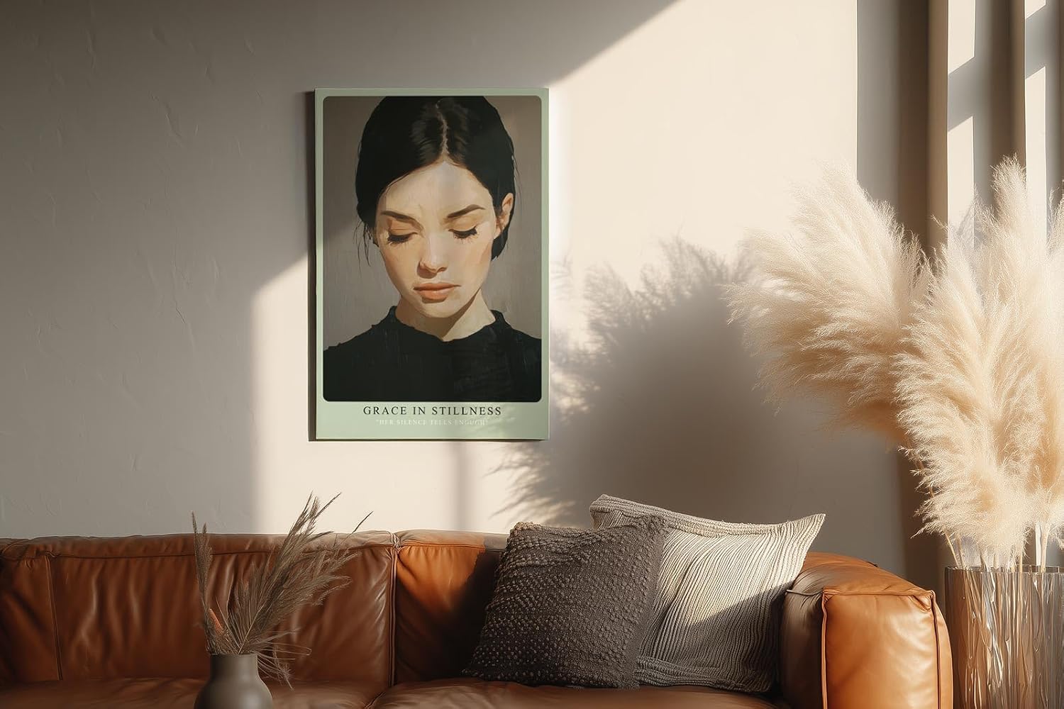 Paul Sinus Wandbild in 40x60cm Grace in Stillness – Minimalistisches Porträt einer Frau mit geschlossenen Augen, moderne Bilder in harmonischen Erdtönen, elegant und zeitlos