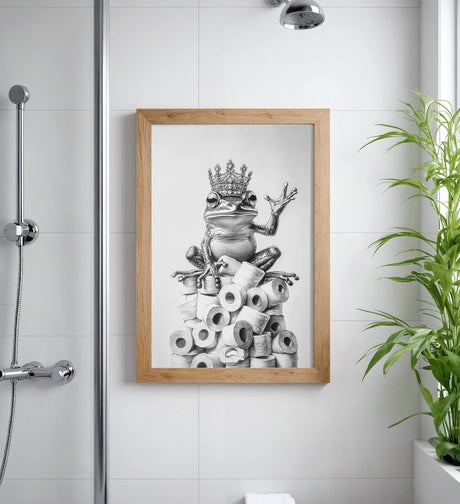 Paul Sinus Poster/Leinwandbild/Rahmenoption – Klopapier-König Frosch – Lustige WC-Deko für dein Badezimmer