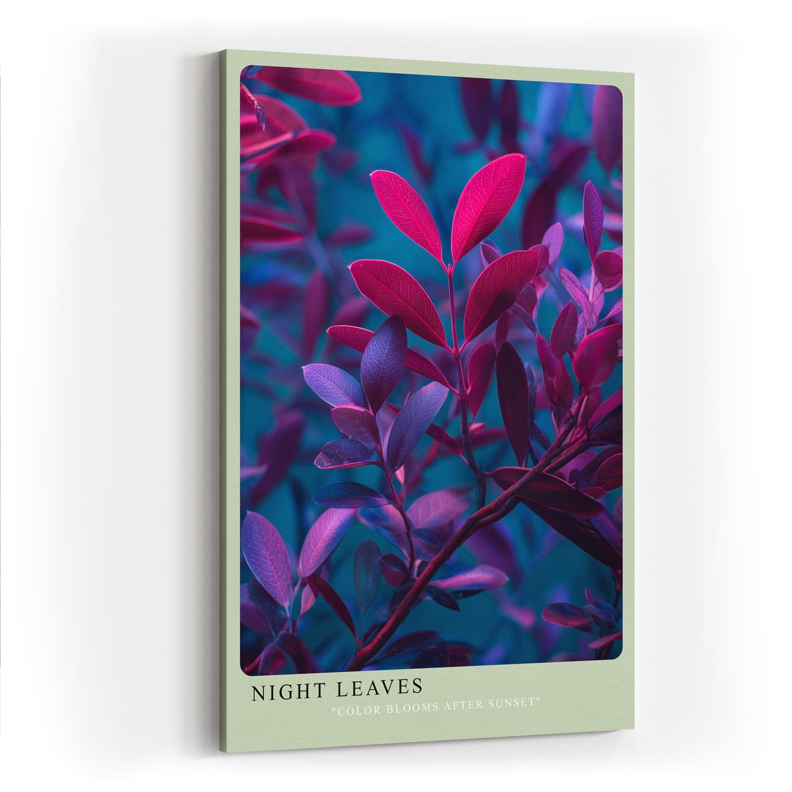 Paul Sinus Wandbild in 40x60cm Night Leaves – elegante Pflanzenblätter in stimmungsvoller Abendfarbpalette aus Pink, Lila und Blau