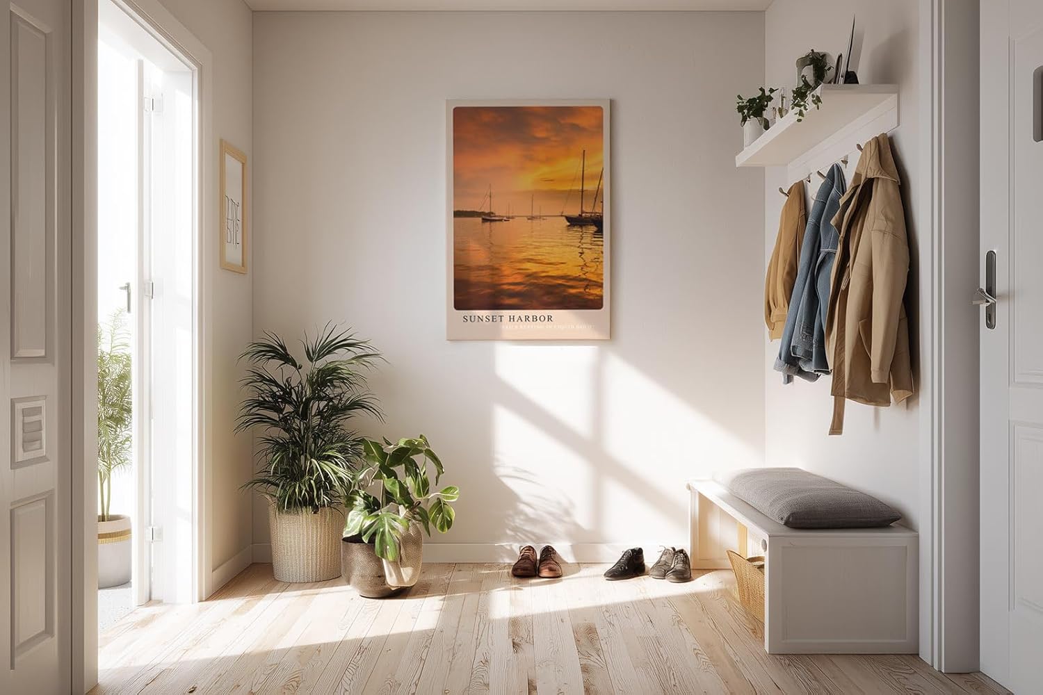 Paul Sinus Kunstdruck 40x60cm Sunset Harbor – Segelboote bei Sonnenuntergang im goldenen Abendlicht auf ruhigem Wasser